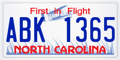 NC license plate ABK1365