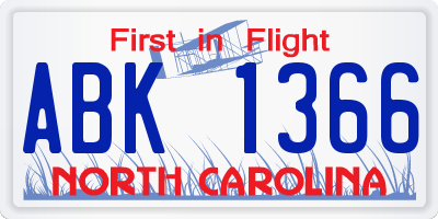 NC license plate ABK1366