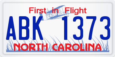 NC license plate ABK1373