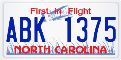 NC license plate ABK1375