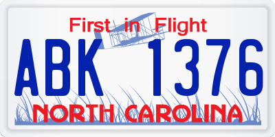NC license plate ABK1376