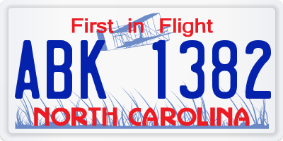 NC license plate ABK1382