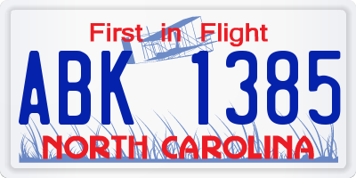 NC license plate ABK1385