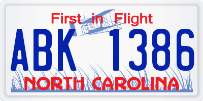 NC license plate ABK1386