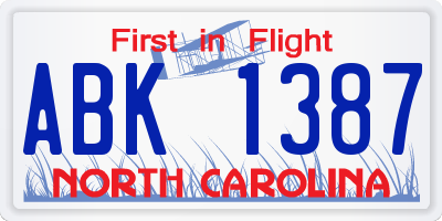 NC license plate ABK1387