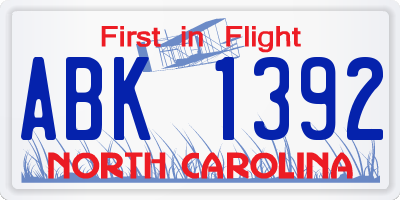 NC license plate ABK1392