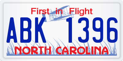 NC license plate ABK1396