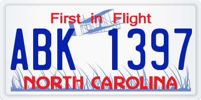 NC license plate ABK1397