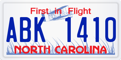 NC license plate ABK1410