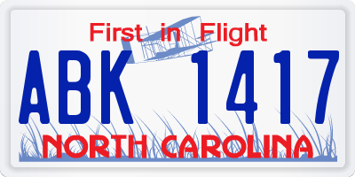 NC license plate ABK1417