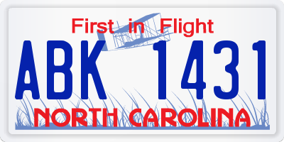 NC license plate ABK1431