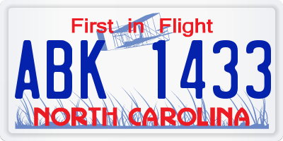 NC license plate ABK1433