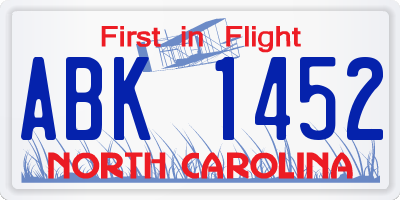 NC license plate ABK1452