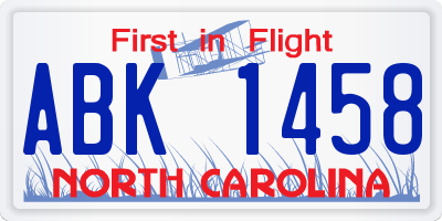 NC license plate ABK1458