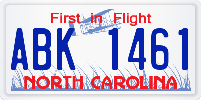 NC license plate ABK1461