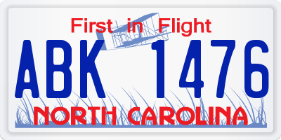 NC license plate ABK1476