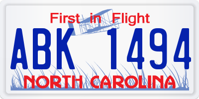NC license plate ABK1494