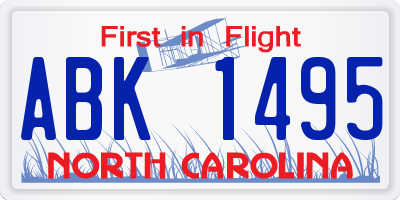 NC license plate ABK1495