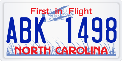 NC license plate ABK1498