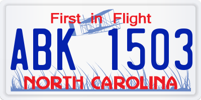 NC license plate ABK1503