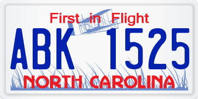 NC license plate ABK1525