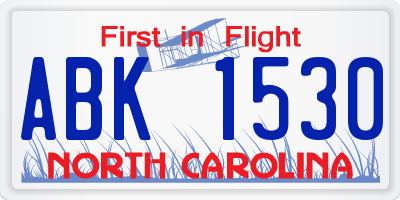 NC license plate ABK1530