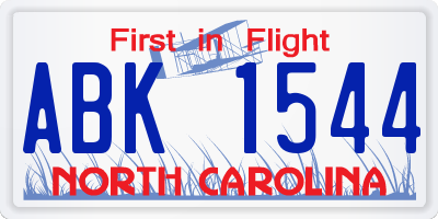 NC license plate ABK1544