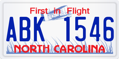NC license plate ABK1546
