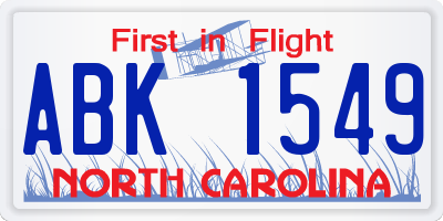 NC license plate ABK1549