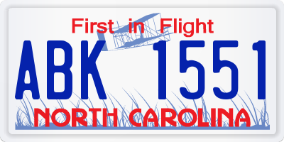 NC license plate ABK1551