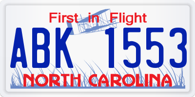 NC license plate ABK1553