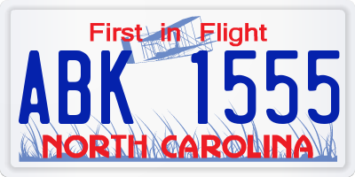 NC license plate ABK1555