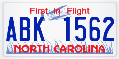 NC license plate ABK1562