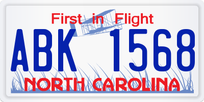 NC license plate ABK1568