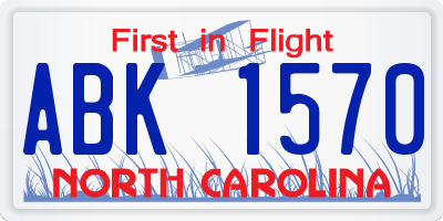 NC license plate ABK1570