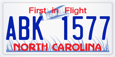 NC license plate ABK1577
