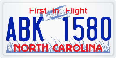 NC license plate ABK1580