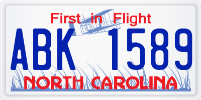 NC license plate ABK1589