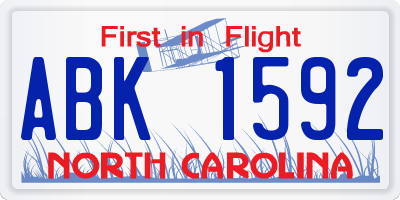 NC license plate ABK1592