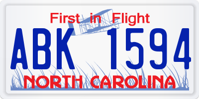 NC license plate ABK1594