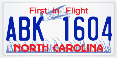NC license plate ABK1604