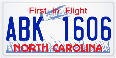 NC license plate ABK1606