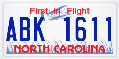NC license plate ABK1611