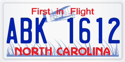 NC license plate ABK1612