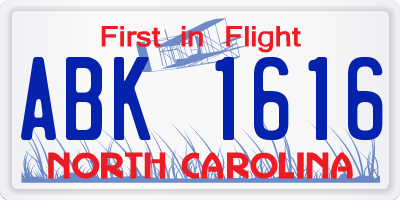 NC license plate ABK1616