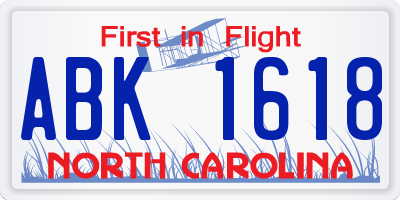 NC license plate ABK1618
