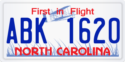 NC license plate ABK1620