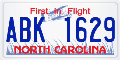 NC license plate ABK1629