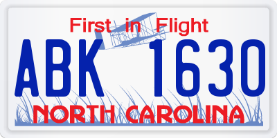 NC license plate ABK1630