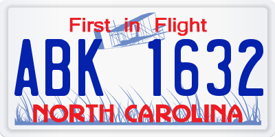 NC license plate ABK1632